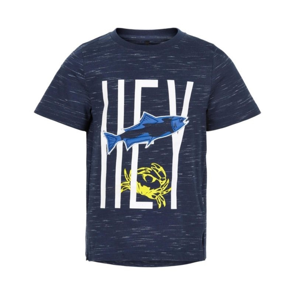 Blue and Yellow Short Sleeve Tee with Graphic Design